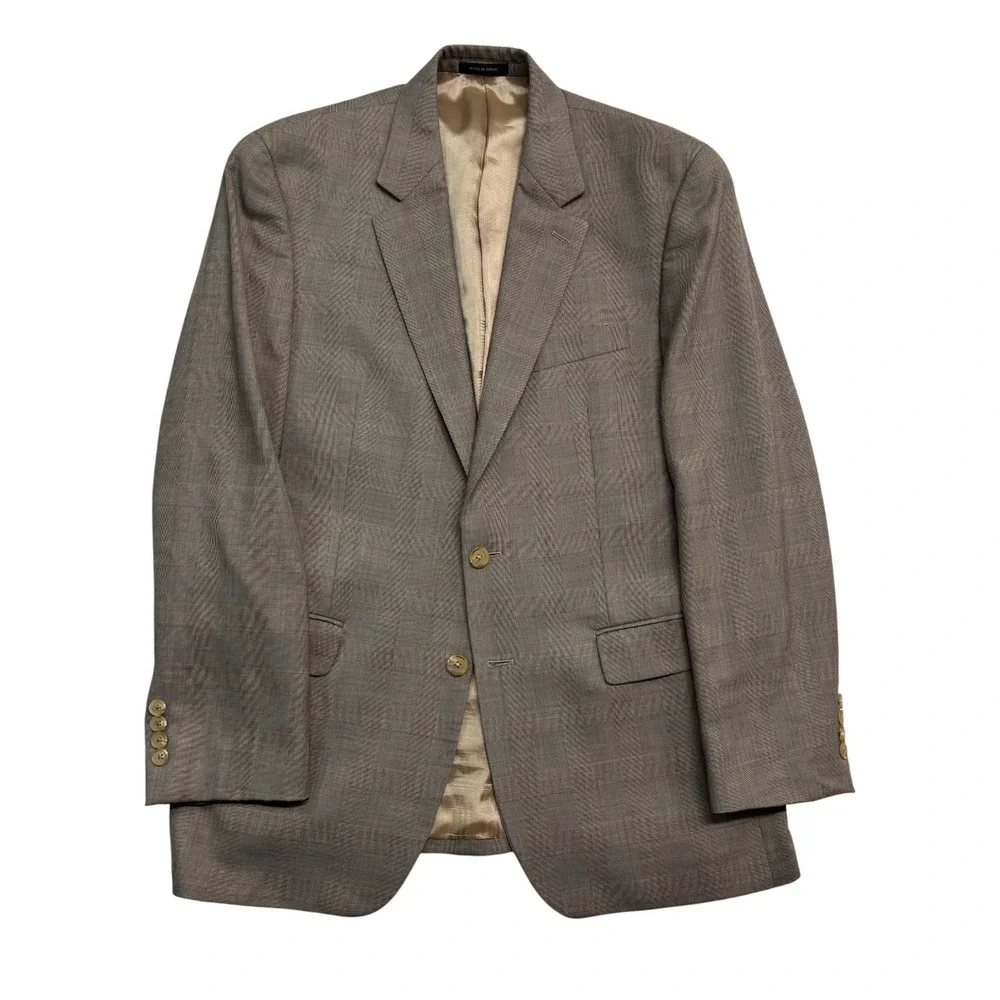Ralph Lauren 40R 34x30 Taupe Glen Plaid 2pc Pant Suit Wool Pleated Cuffed